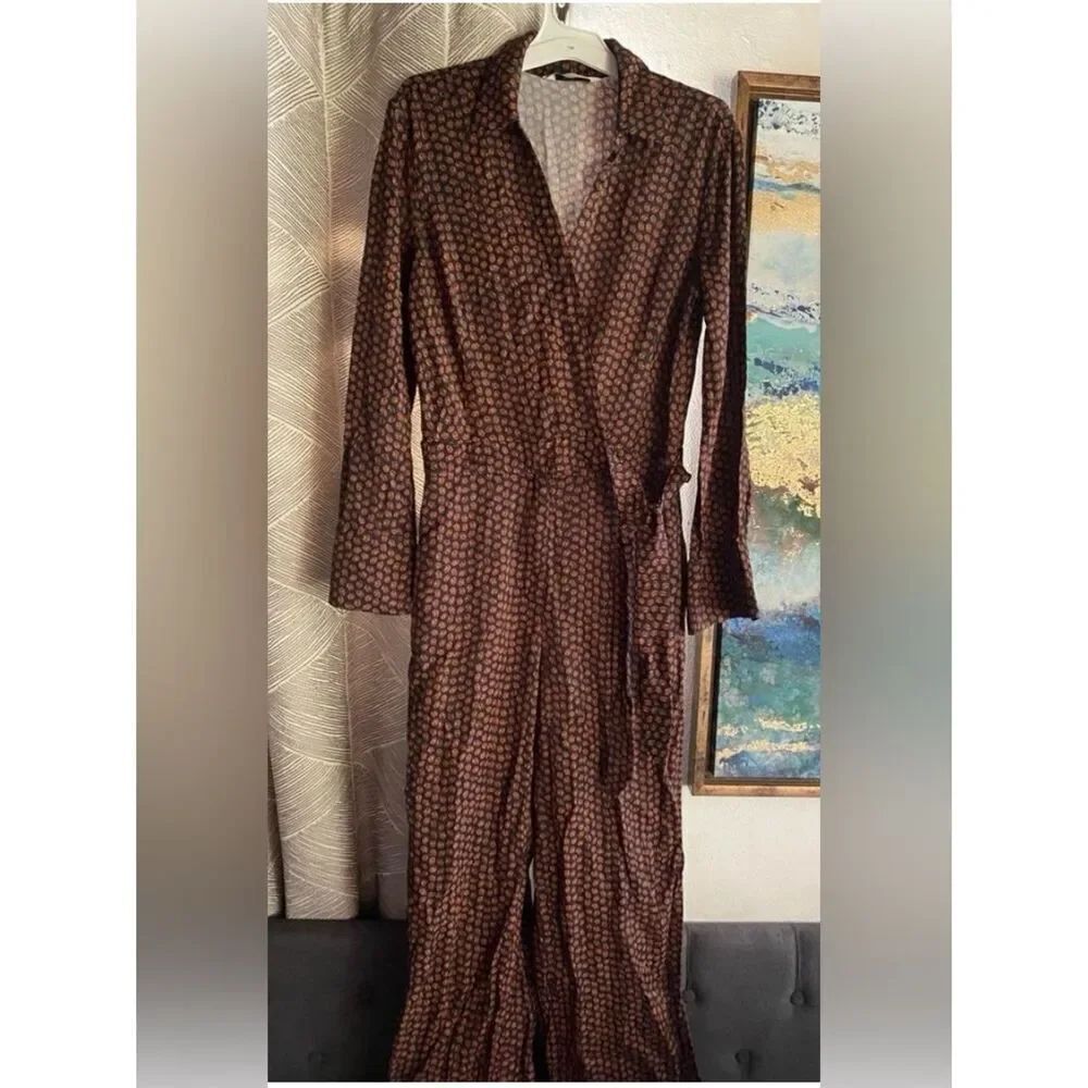 & Other Stories  Jumpsuit Size 2 Wrap Front Belted V Neck Long Sleeves Pockets